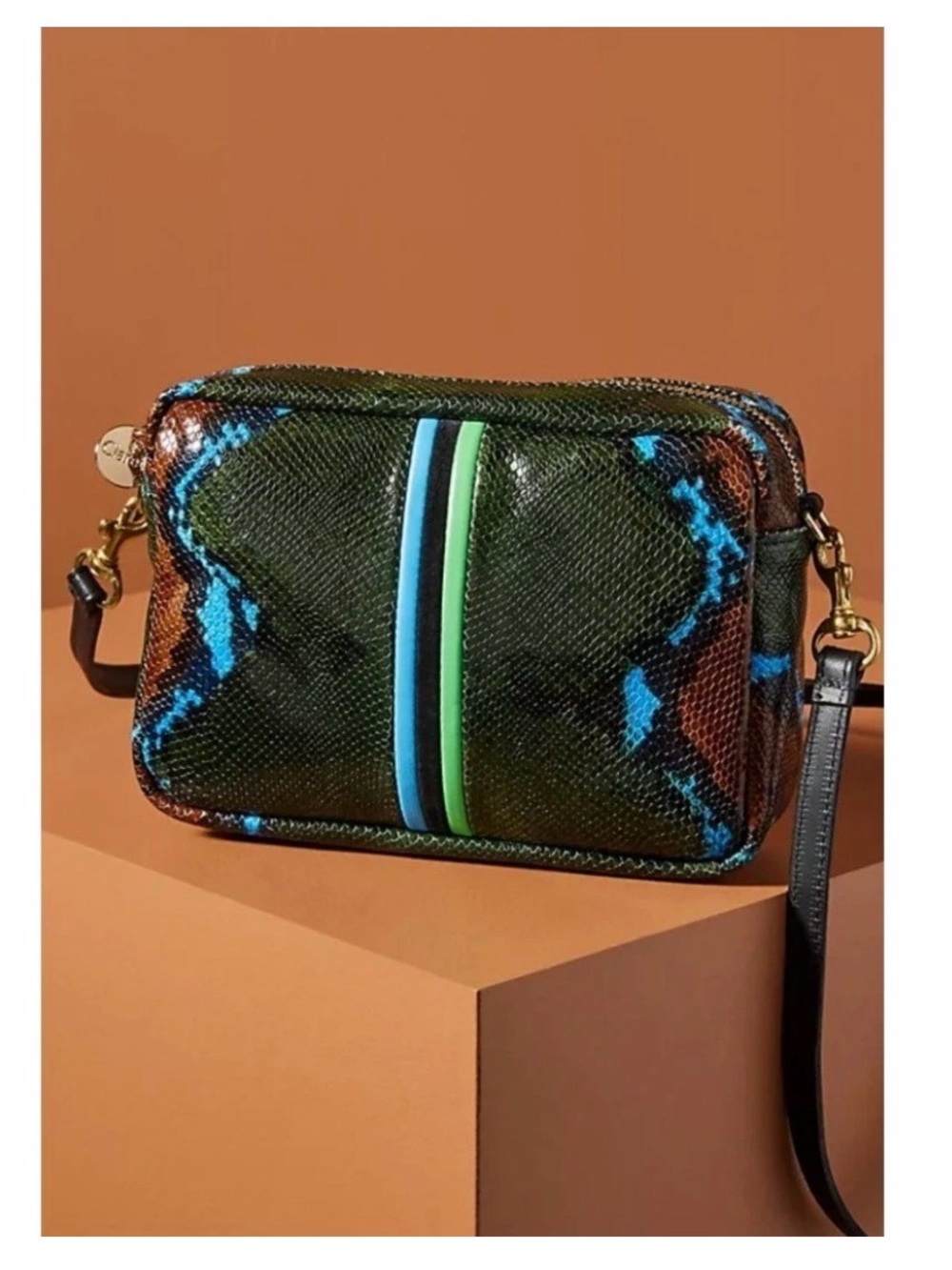 Clare V Midi Sac Women Green Snake Embossed Leather Crossbody Camera Bag NWT - Picture 7 of 9
